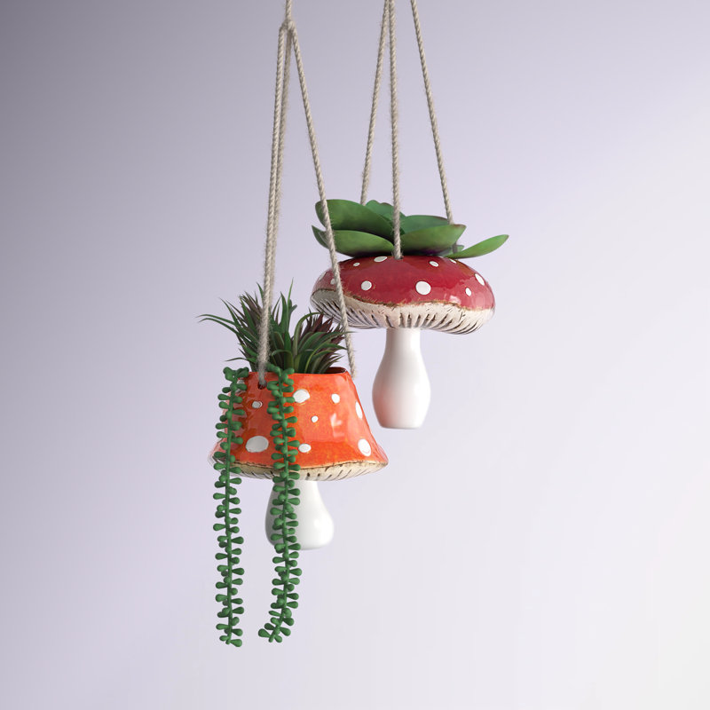  Ensemble de jardinières suspendues en céramique Toadstool - pots de 7 po de hauteur