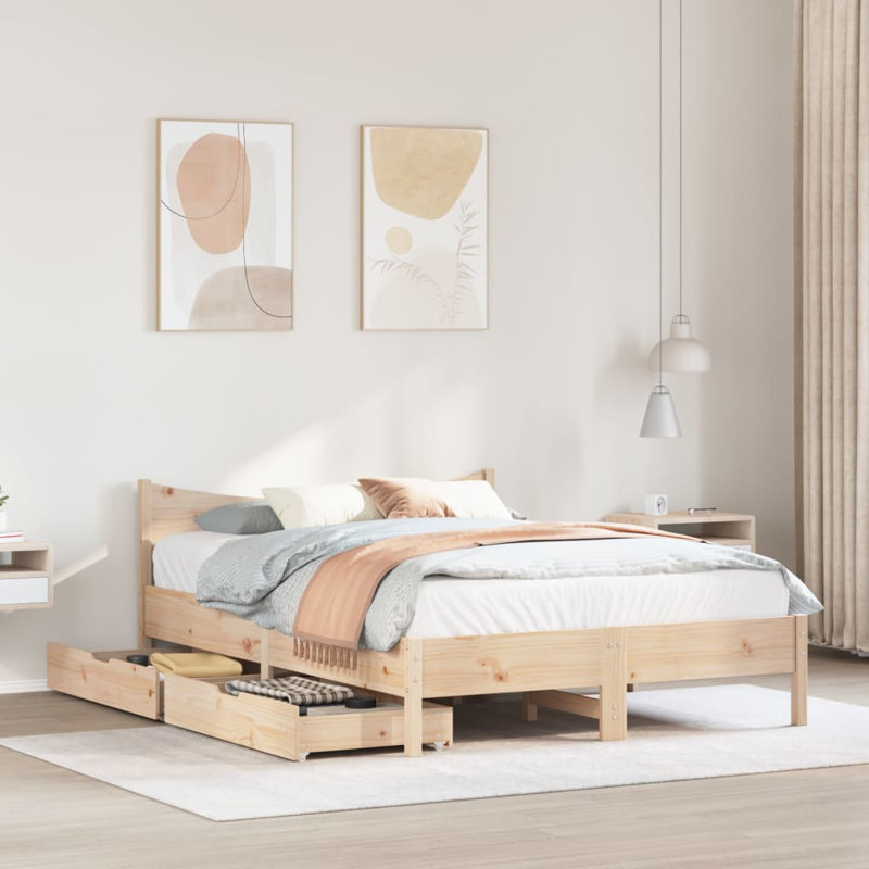 Solid Wood Storage Bed, Brown, Double (4'6)