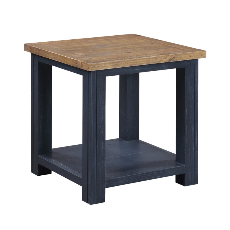 Mantz Solid Wood End Table, Blue, Brown