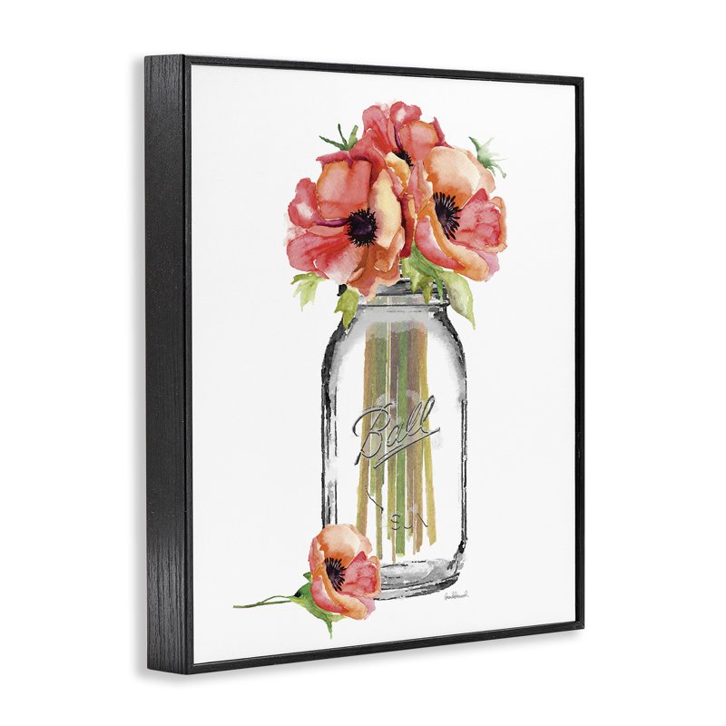 «Mason Jar Poppies» par Amanda Greenwood, reproduction sur toile, H 14 po x l 11 po, Giclée encadrée noir minuit