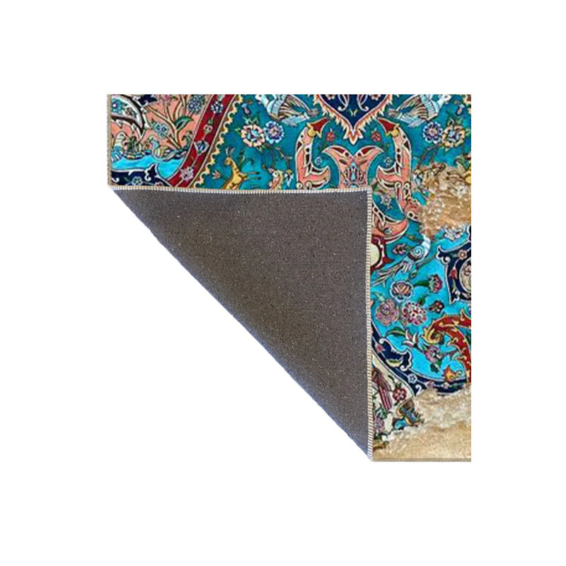 Blue And Red Tile Patterned Modern Patterned Woven Base And Decorative Washable Carpet, Rectangle 4' x 5'11"