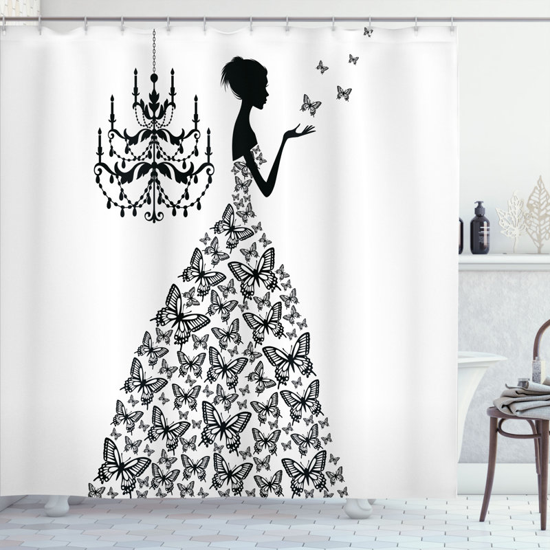 Mixed Shower Curtain with Hooks Included, 84" H x 69" W, Black