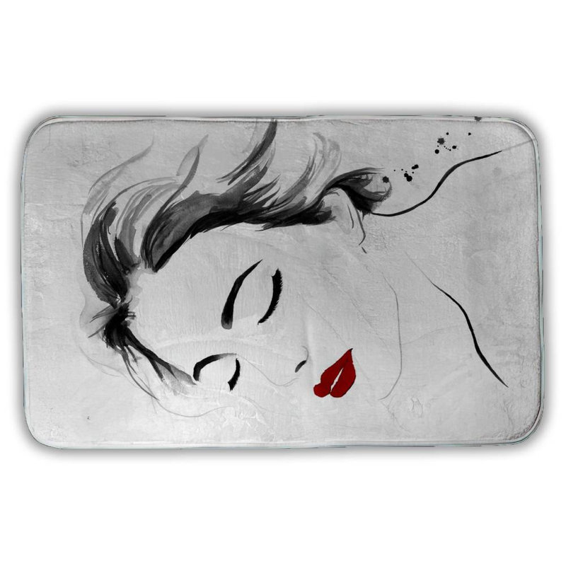 Right side watercolor serenely lady portrait Bath Mat with Non-Slip Backing - Quick Dry Memory Foam Bathroom Rug - Absorbent - Modern Plush Spa-Style - Machine Washable