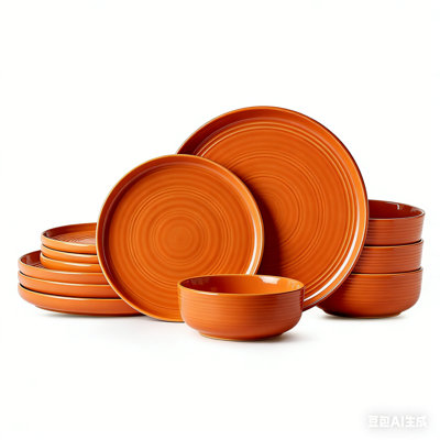 Constellation Plates And Bowls Sets, 12 Piece Dinnerware Sets, Cinnamon Brown