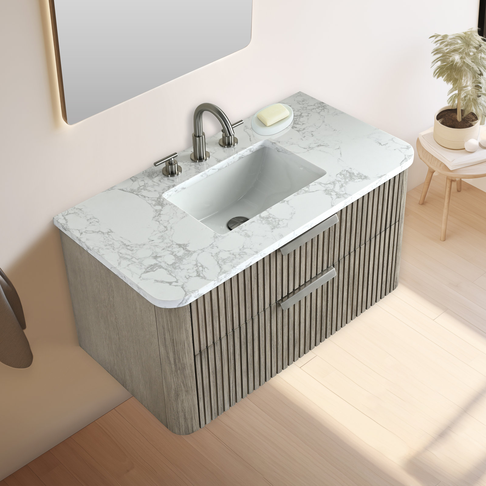 Liljan 36'' Wall-Mounted Single Bathroom Vanity, Vintage Gray/Brushed Nickel