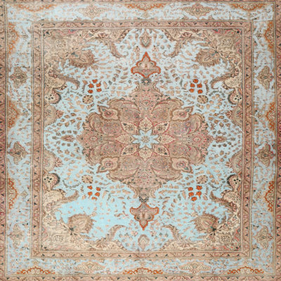 Bleu ciel oriental/Tapis décoratif orange