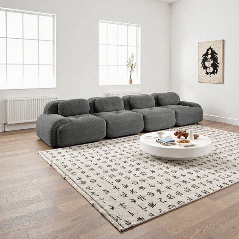 Canapé 4 places en velours côtelé doux - Convient aux animaux de compagnie, sans assemblage, emballé sous vide pour une installation facile, gris