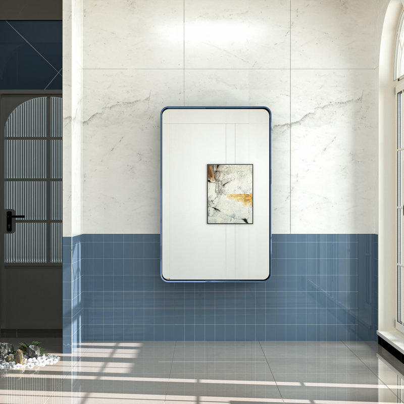 Miroir d'appoint Tyro, 36 po x 30 po, Bleu, Rectangulaire