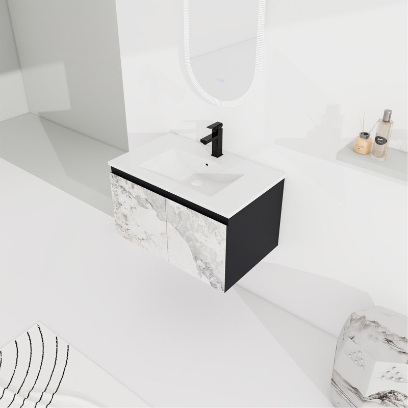 Floating Wall-Mounted Bathroom Vanity With Ceramics Sink & Soft-Close Cabinet Door-Package, 30"