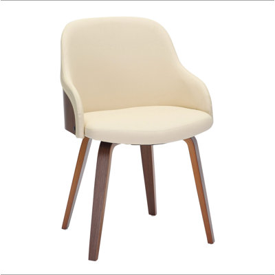 Chaise d'appoint Mid-Century moderne en bois de noyer et similicuir crème