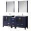72 po Meuble-lavabo double bleu marine avec armoires latérales, robinet inclus, comptoir en céramique blanche, 28 miroirs et surface qui résiste aux rayures et aux taches