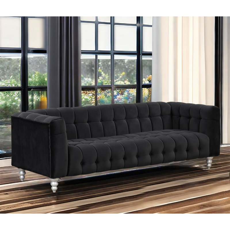 Canapé à accoudoirs carrés de 89 po Kyree, 100 % polyester noir
