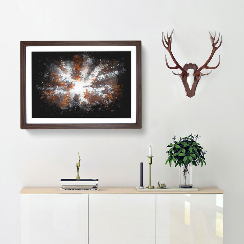 Autumn Forest Reaching Upward Paint Splash - Framed Print, Walnut Framed, 45cm H x 63cm W x 2cm D