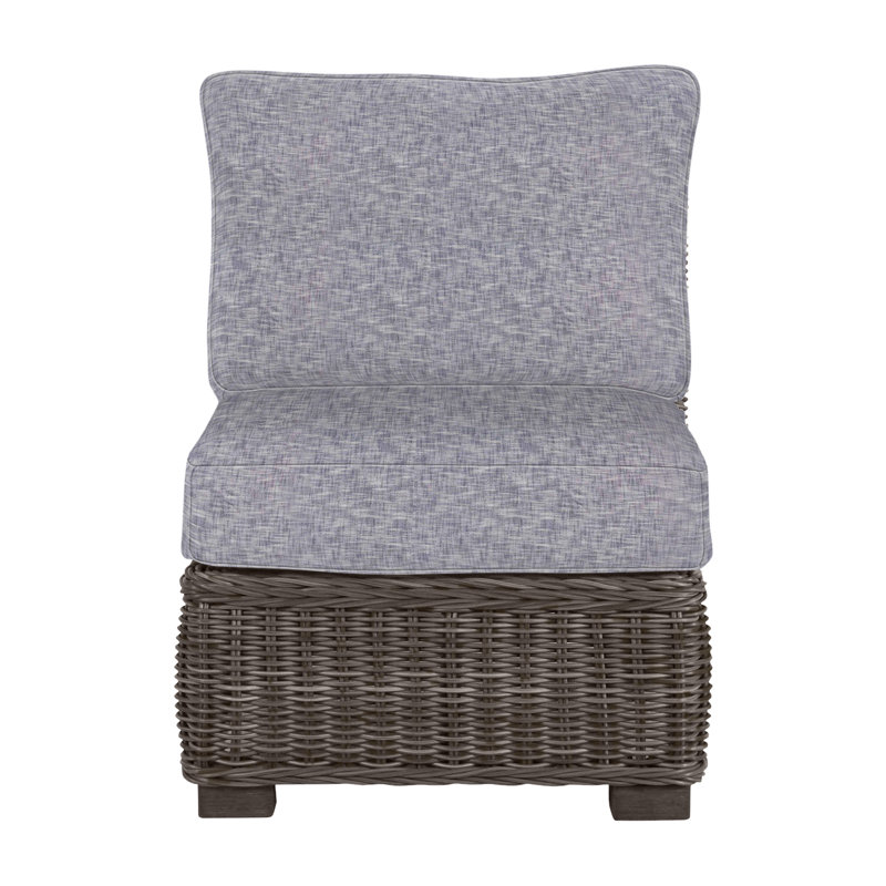 Fauteuil de chambre modulaire rustique tissé noyer noir, Sunbrella® ‑ lin colombe, Pas de soudure, Noir noyer