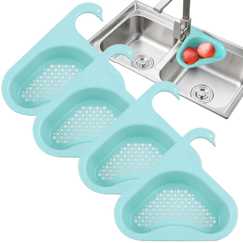Ensemble de 4 paniers d'évier de cuisine avec panier-filtre triangulaire, Bleu
