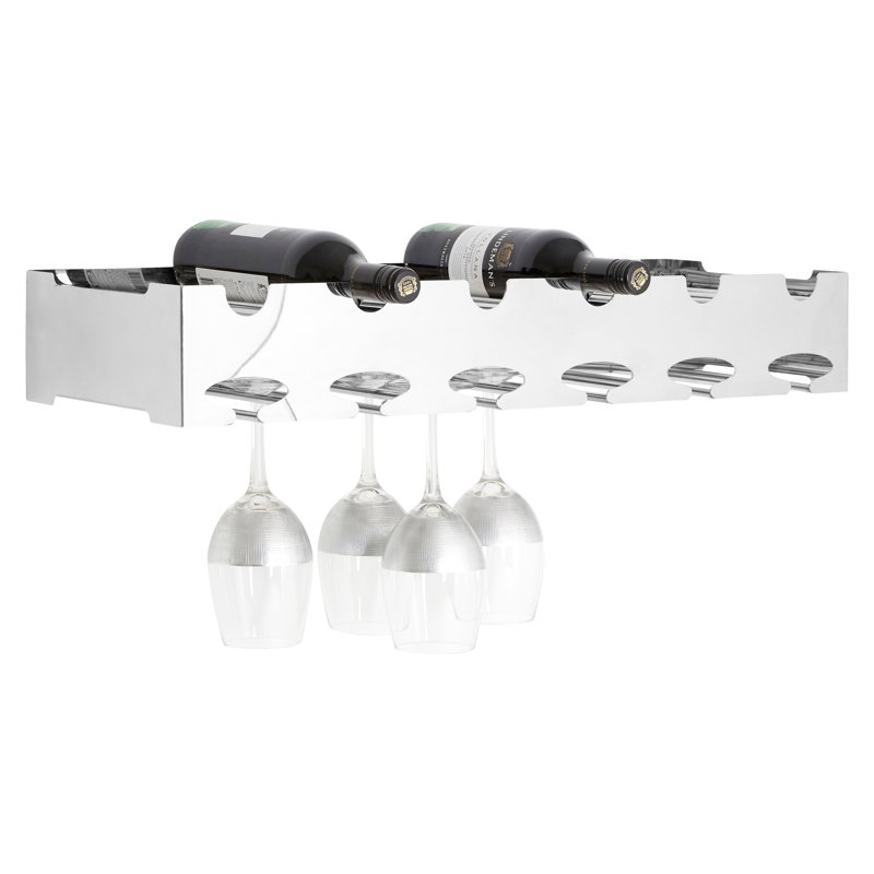 Deresha Floating Mount Wine Bottle & Glass Rack Silver