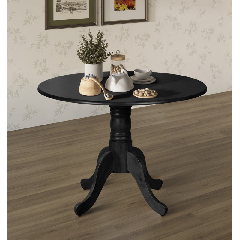 Jazlyn Round Solid Wood Base Dining Table, Black