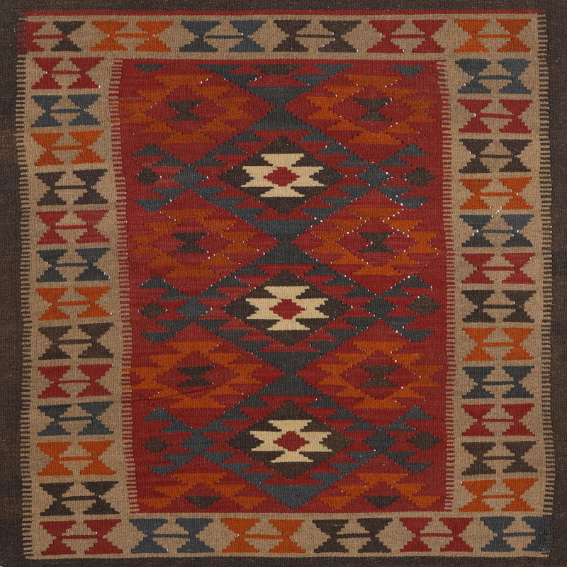 Tapis beige/brun/gris contemporain, Carré 7 pi