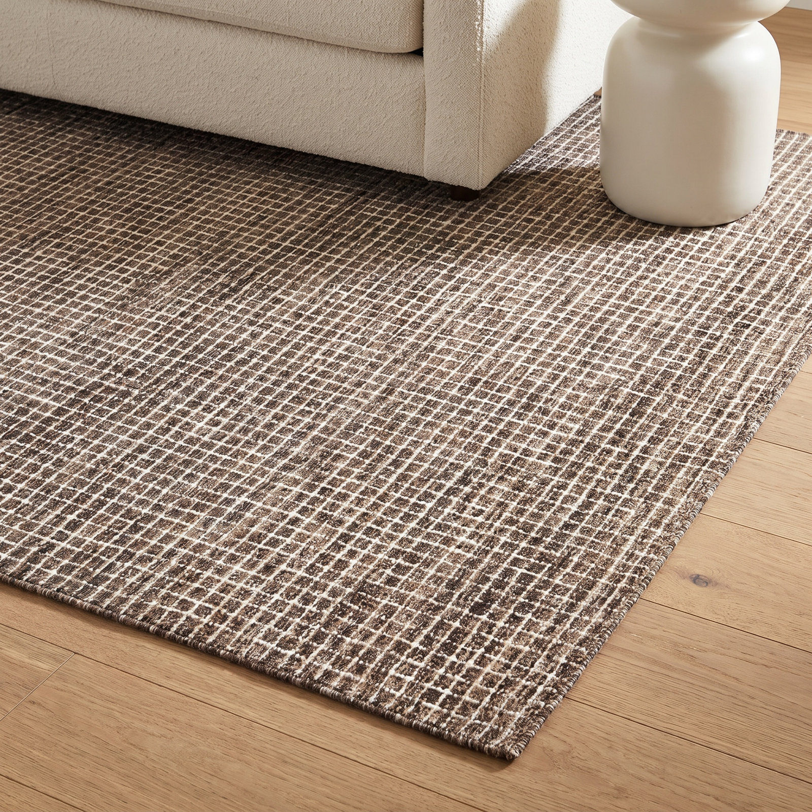 Brown Hand-Tufted Checkered Wool Rug, Rectangle 7'6" x 9'6"
