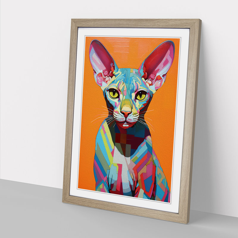Sphynx Cat Colour Field Art - Framed Print, Oak, 34cm H x 25cm W x 2cm D