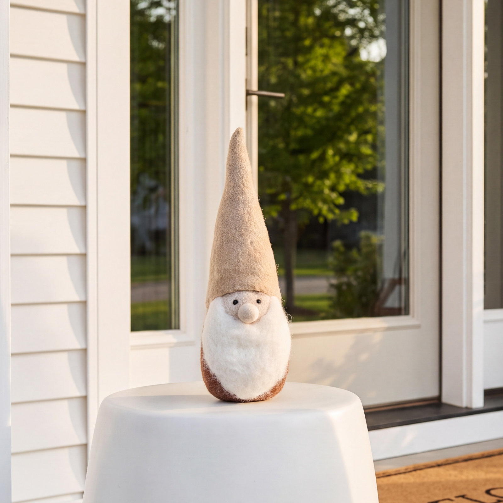 Felted Woodland Gnome, Small: 10" H X 2.75" (diameter at base), Natural/Mauve/White