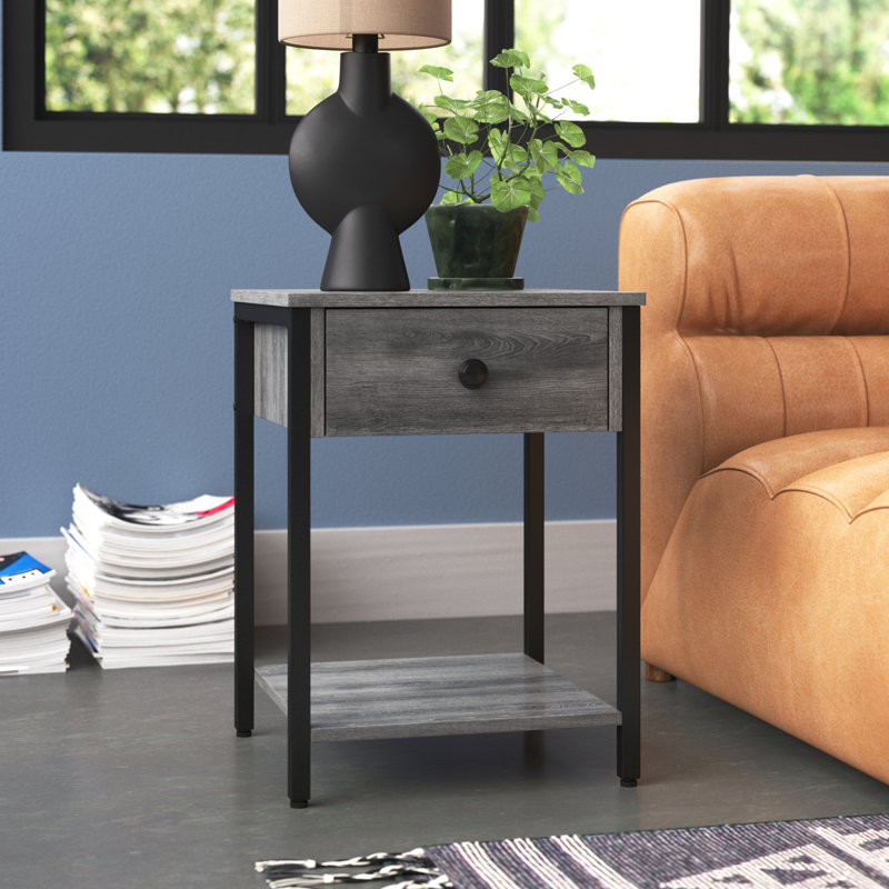 Table de bout Josie, table d'appoint avec tablette de rangement et tiroir Josie, Gris