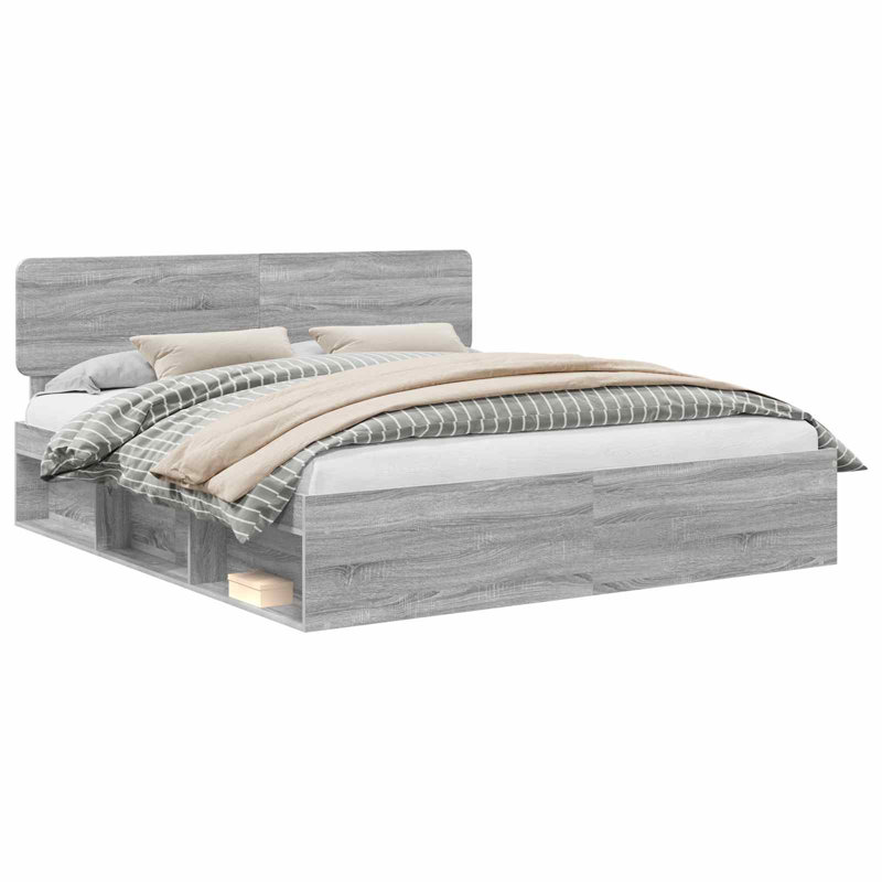 Solid Wood Bed, 180 x 200cm, Grey Sonoma