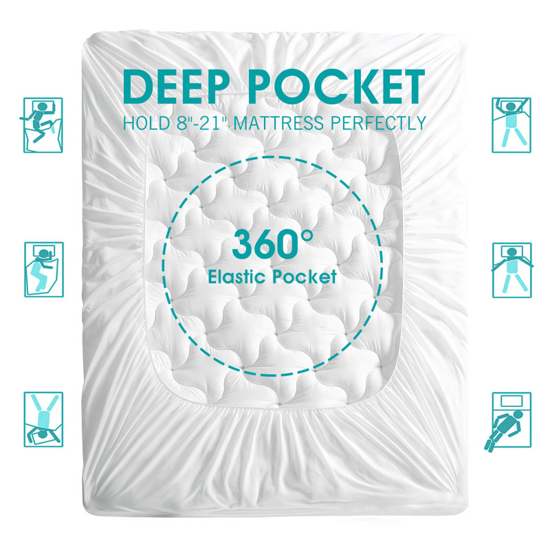 Windmere Mattress Pad Mattress Cover Quilted Fitted Mattress Protector Cotton Top Stretches up 8-21" Deep Pocket Cooling Mattress Topper