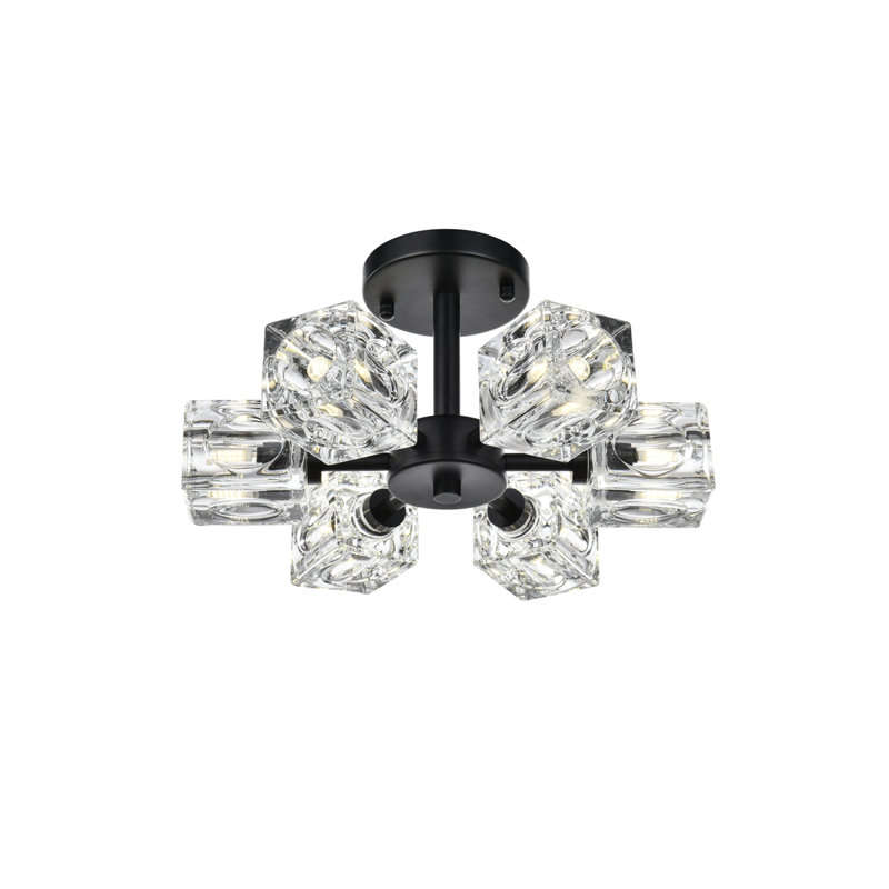 Yil Glass Semi Flush Mount, Black