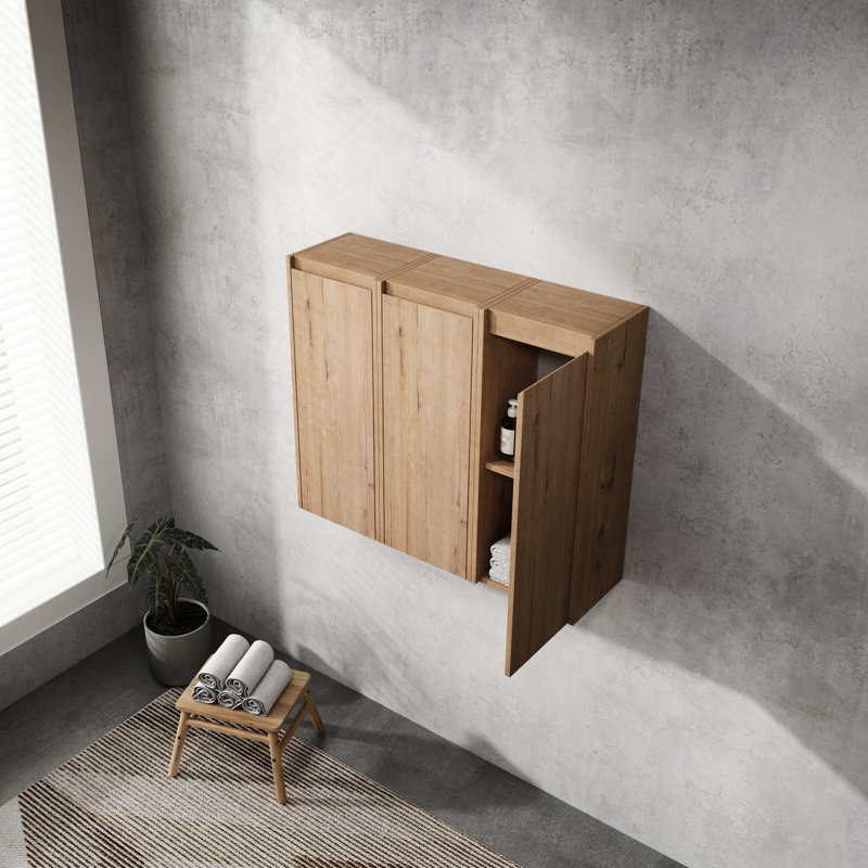 12" Wall Mounted Bathroom Side Cabinet, 3 Soft Close Doors, Modern And Practical Storage Unit, Mounted, Made Of Quality Plywood