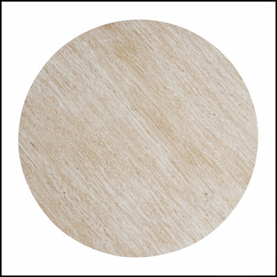 Table basse ronde avec plateau effet marbre et piètement en croix, table centrale moderne pour salon avec fini bois naturel.