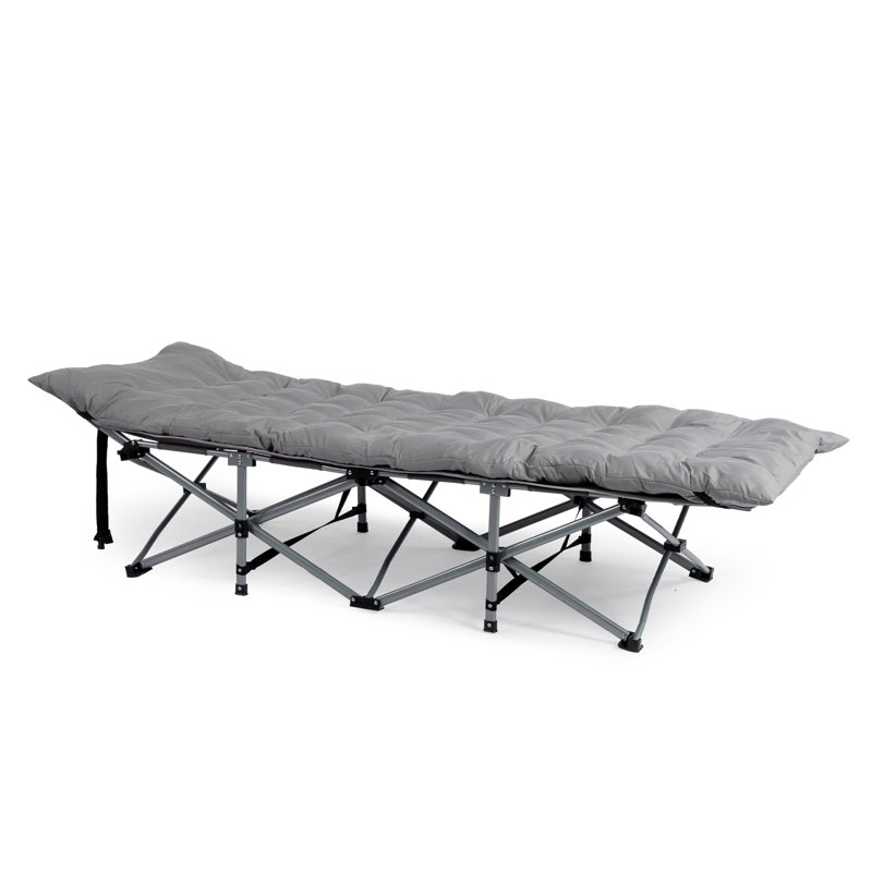Lit de camp pliant gris pour patio avec matelas, Gris