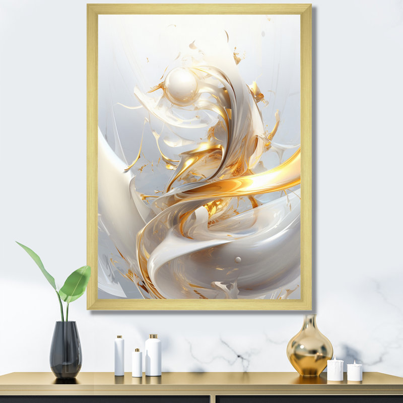 Sphère dorée fractale sur fond blanc sur toile, Cadre doré à une seule photo, H 32 po x l 16 po x P 1 po