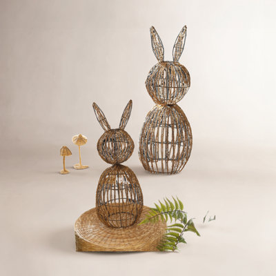  Rustic Twig and Iron Rabbit Sculptures – Set of 2 – 30" Tall