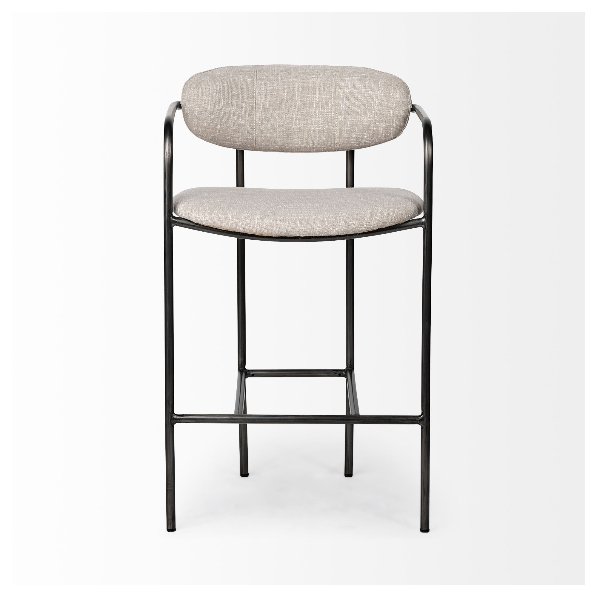 Belarus Fabric Seat Stool, Gun Metal Gray, Beige Linen Blend, Counter Stool (26.5” Seat Height)