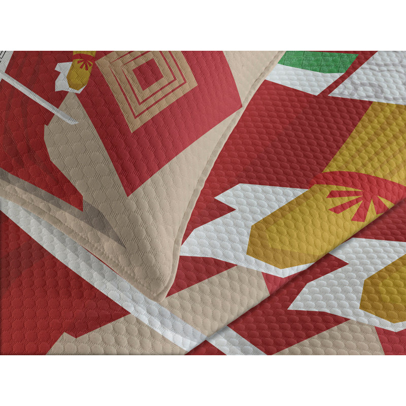 Ambesonne Kabuki Bedspread Set Eastern Actor Stage Multicolor, Queen Bedspread + 2 Standard Shams