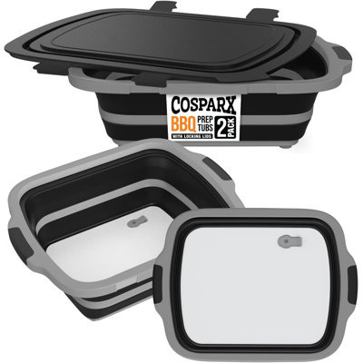 2-Pack XL Collapsible BBQ Prep Tub with Built-In Cutting Board