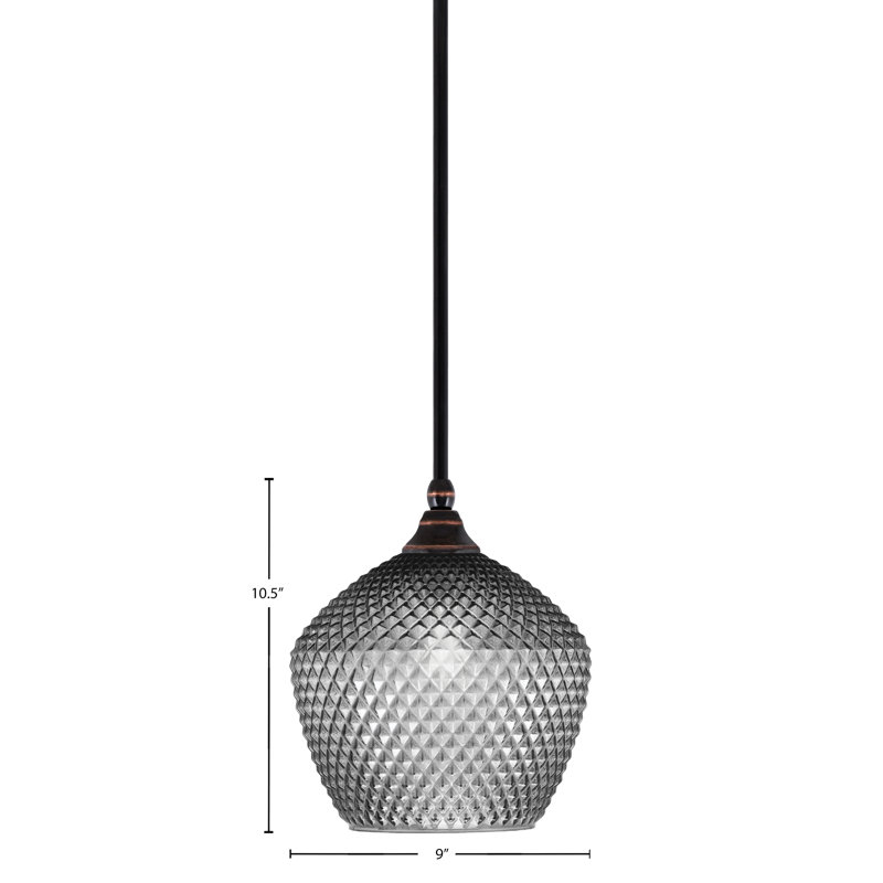 Mini-luminaire suspendu avec tige en verre texturé fumé 9 po, Cuivre; noir