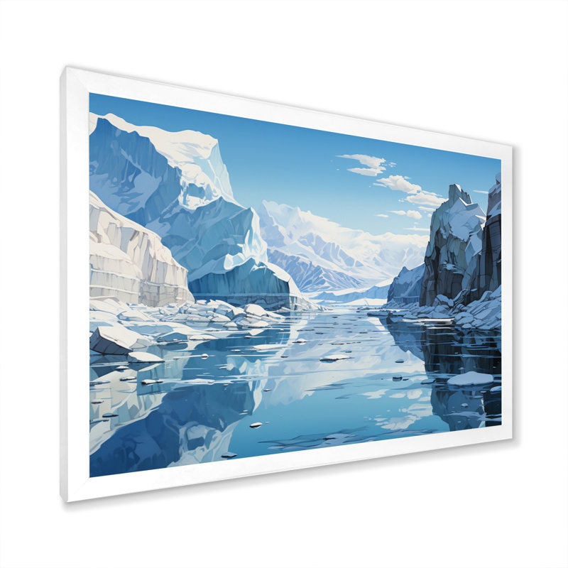 Biritude glacier bleu solitude I - impression, Cadre simple blanc, H 34 po x l 44 po x P 1,5 po