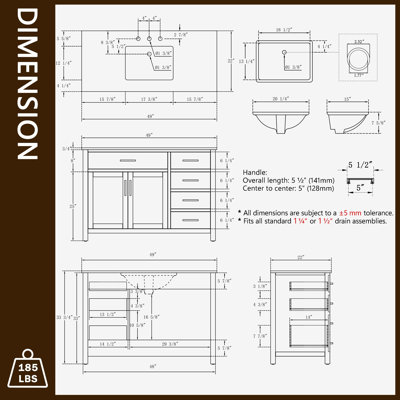 Ensemble de meuble-lavabo simple 48 po avec plateau en marbre Tremolo