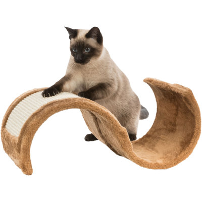 TRIXIE Wavy 7-in Cat Scratcher, Plush Cover Lounger, Sisal Scratching Surface, Brown