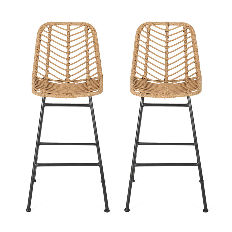 2 tabourets de bar d'extérieur - look moderne, pieds inclinés, structure en fer noir,