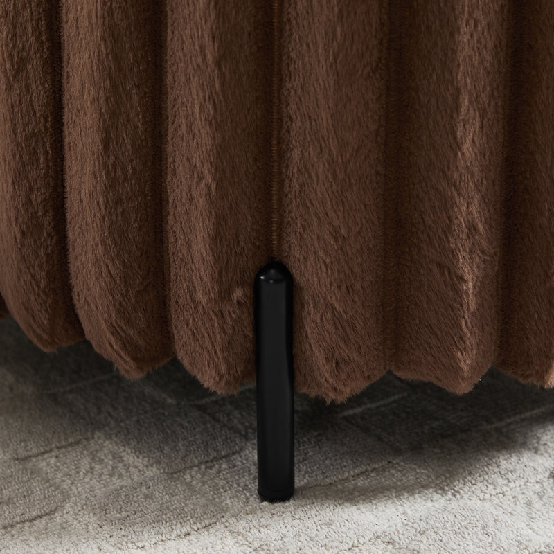 Upholstered Ottoman Metal Legs Faux Fur Fabric, Brown