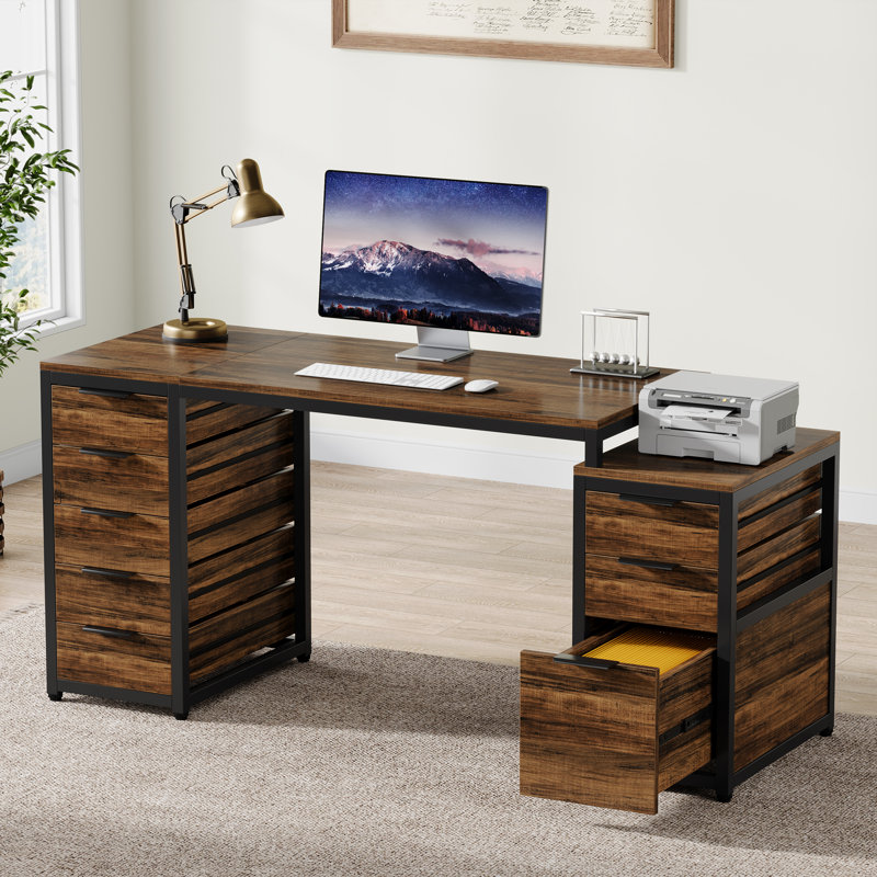 63" Computer Desk With File Cabinet And Drawers