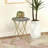 Desmariah Round Bone-and-Black-Resin Inlay Side Table with Hairpin Base, White and Gold