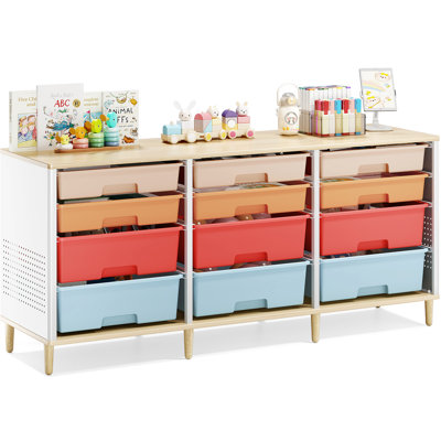 Armoire de rangement à chariot roulant avec 12 tiroirs et plateau en bois, organisateur de chariot utilitaire pour chambre à coucher, salon, bureau, salle de jeux, salle de bricolage, rangement en classe
