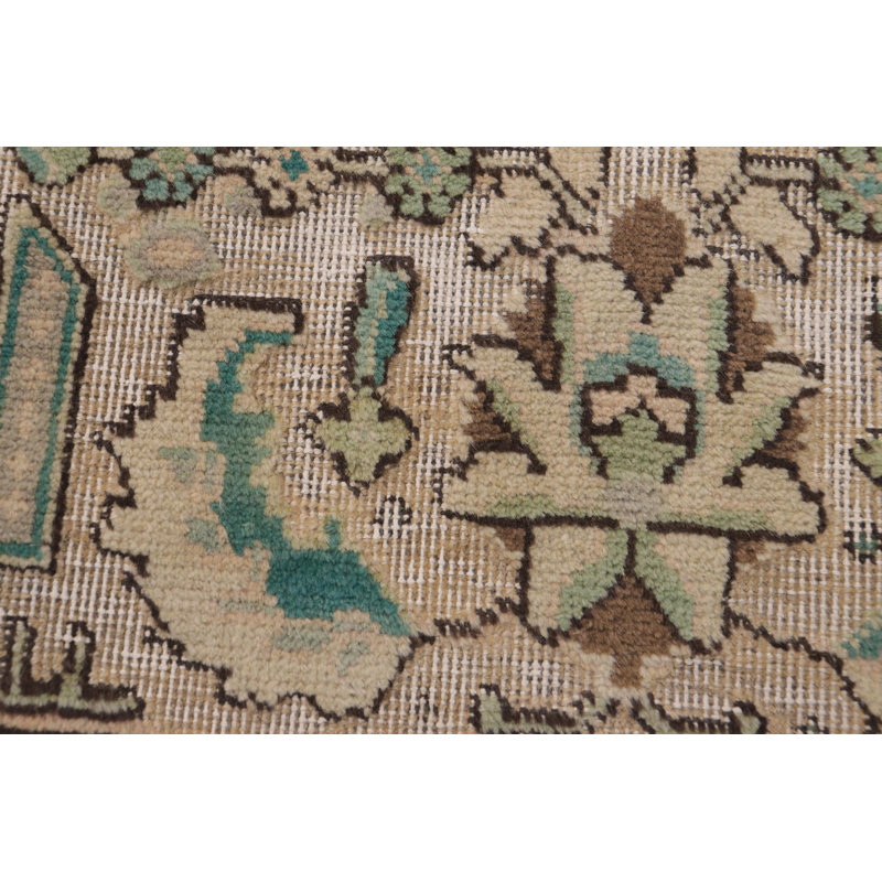 Tapis oriental brun clair / vert en laine noué à la main 9 pi 4 po x 12 pi Django