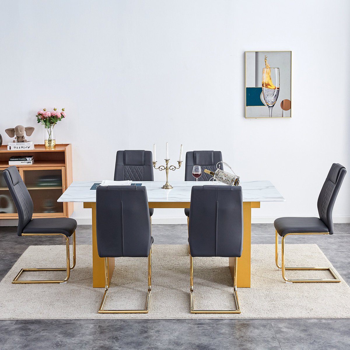 Everly Quinn Table And Chair Setlarge Modern Rectangular Table With ...