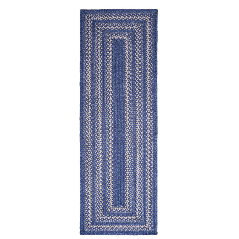 Camyla Farmhouse Braided Jute Blue Area Rug, Runner 2' x 6'