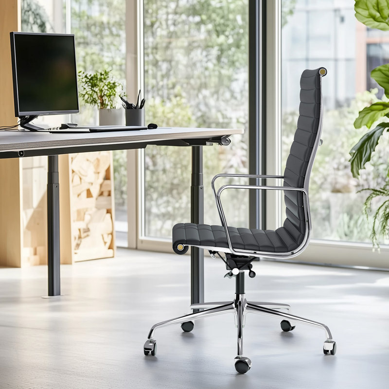 Genuine Leather Conference Chair, Black